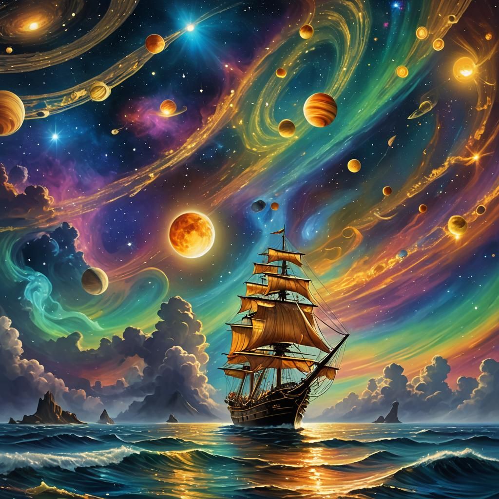 Cosmic Sailing Ship Drifting on Saturn's Sea