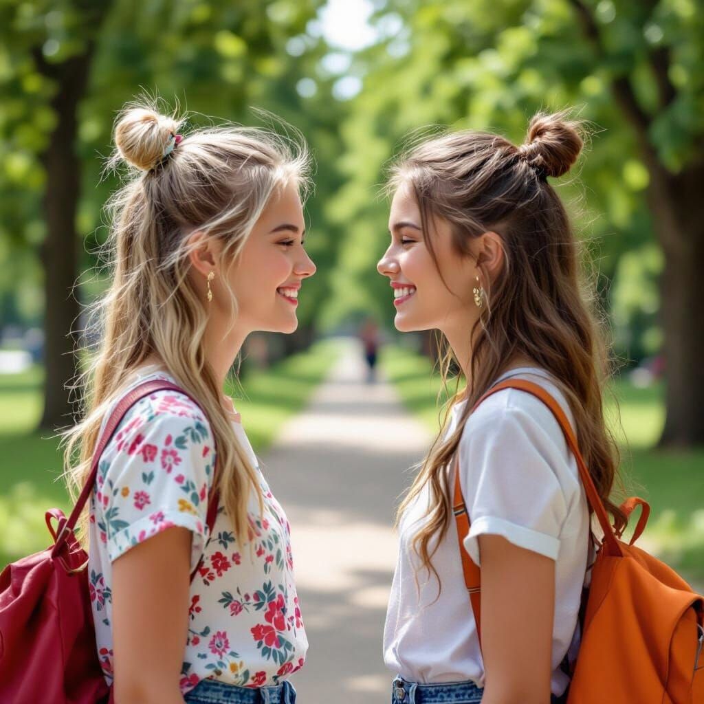 Blonde Girls in Park, Inspired by Hockney