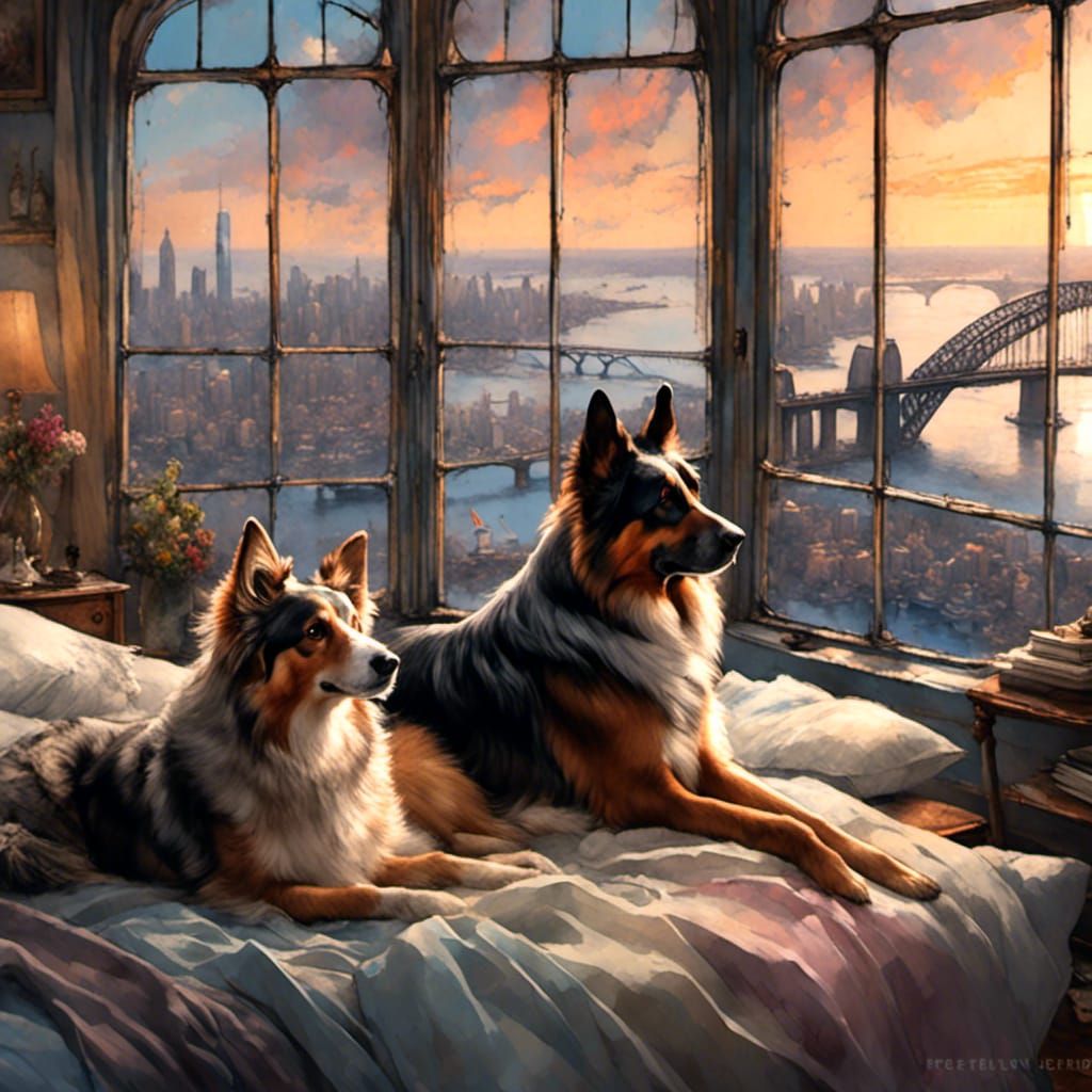 Dogs Relaxing with Sydney Harbour View