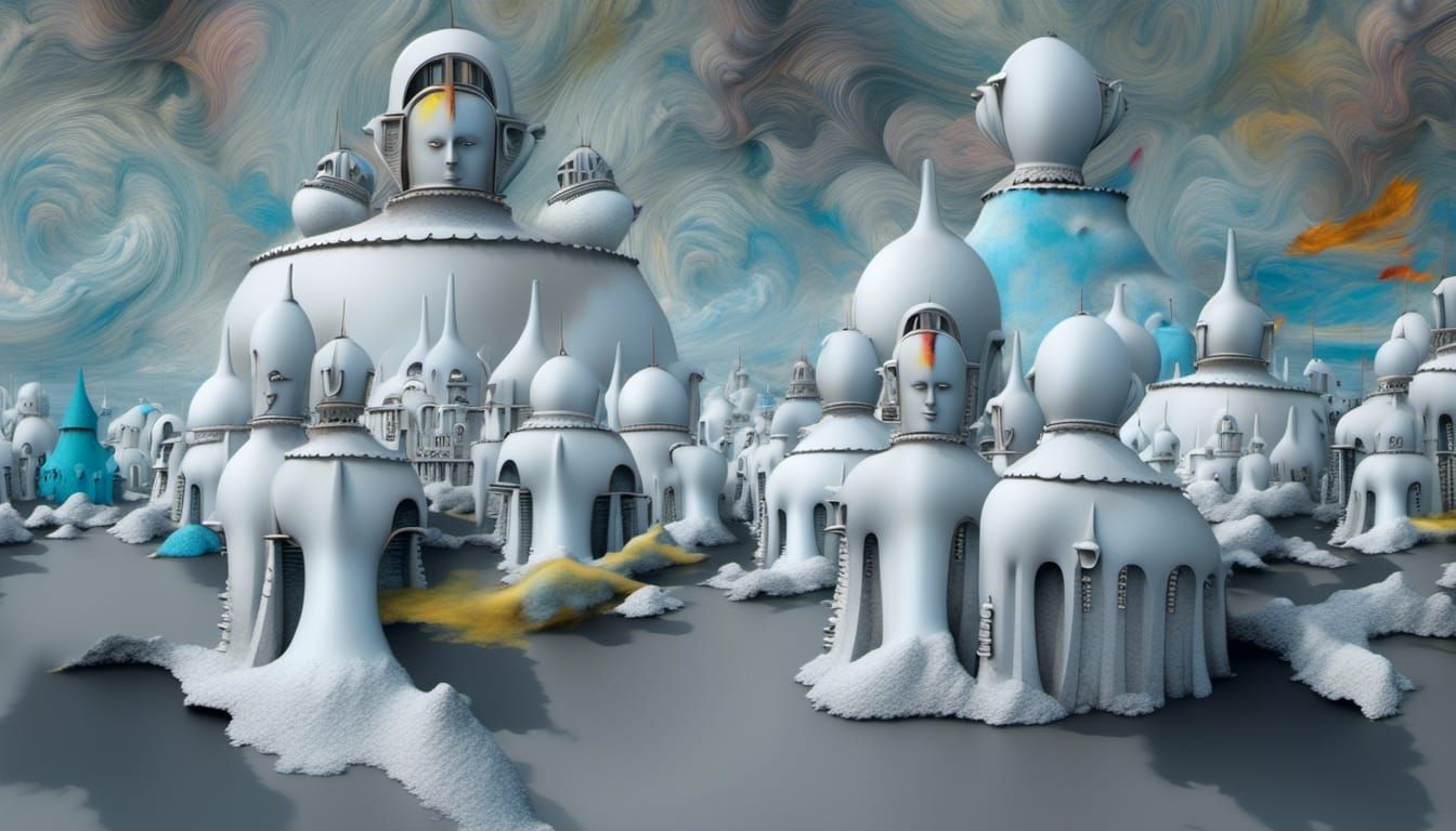 Polychromatic Abstract Cityscape: Hyperrealistic Matte Paint...