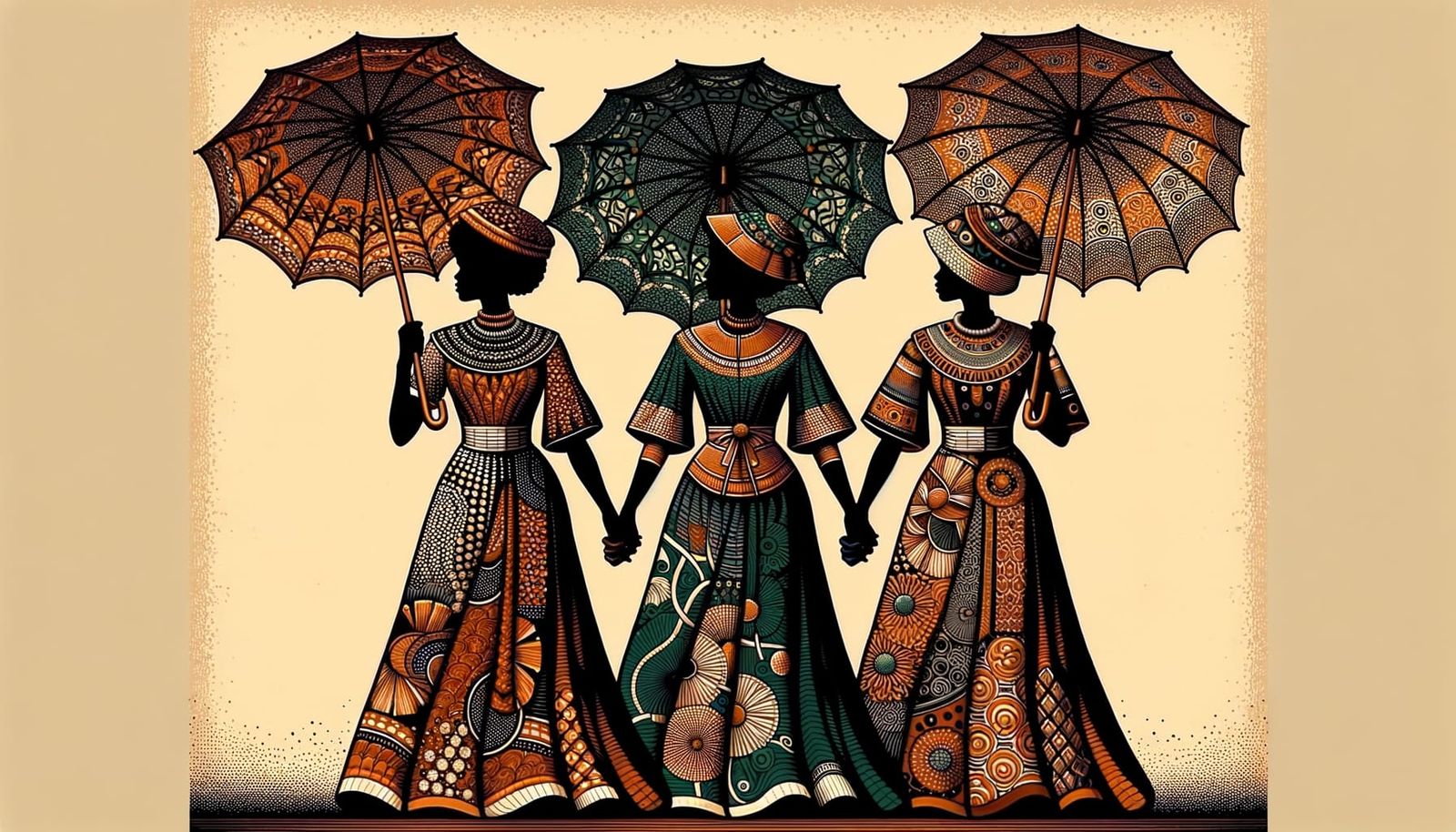 Friends Walking in Traditional African Art Style