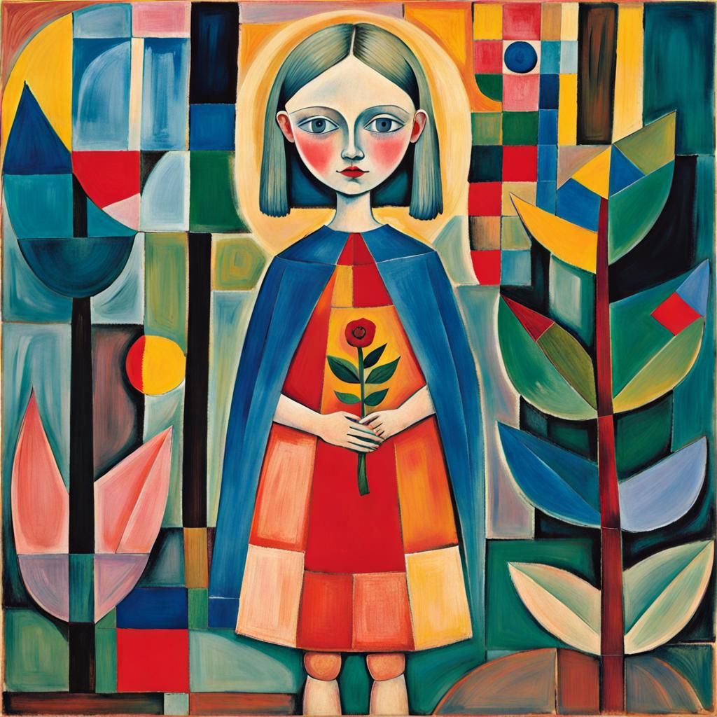 Girl in Secret Garden: Bauhaus Art Style