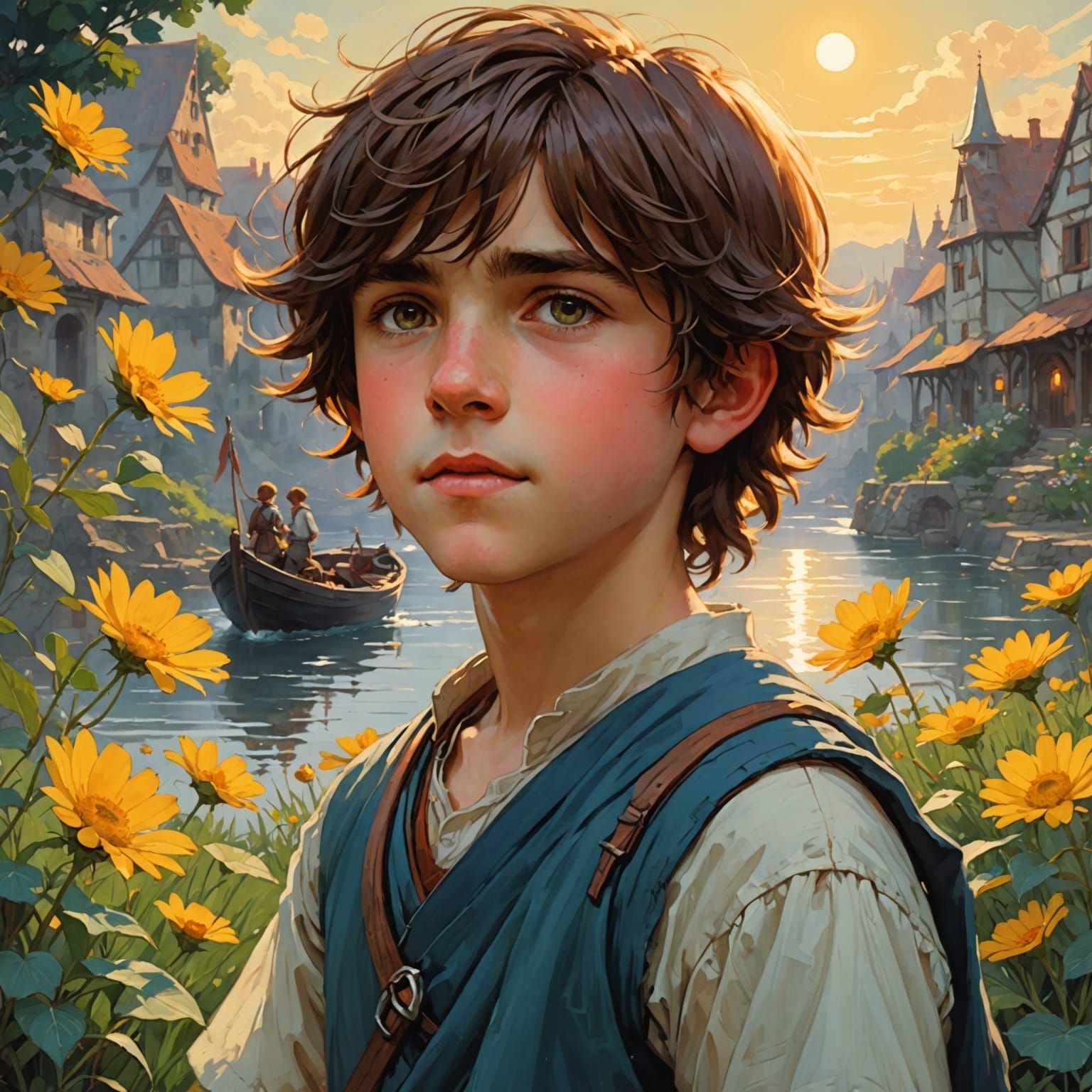 Innocent Boy Surrounded by Radiant Sunshine