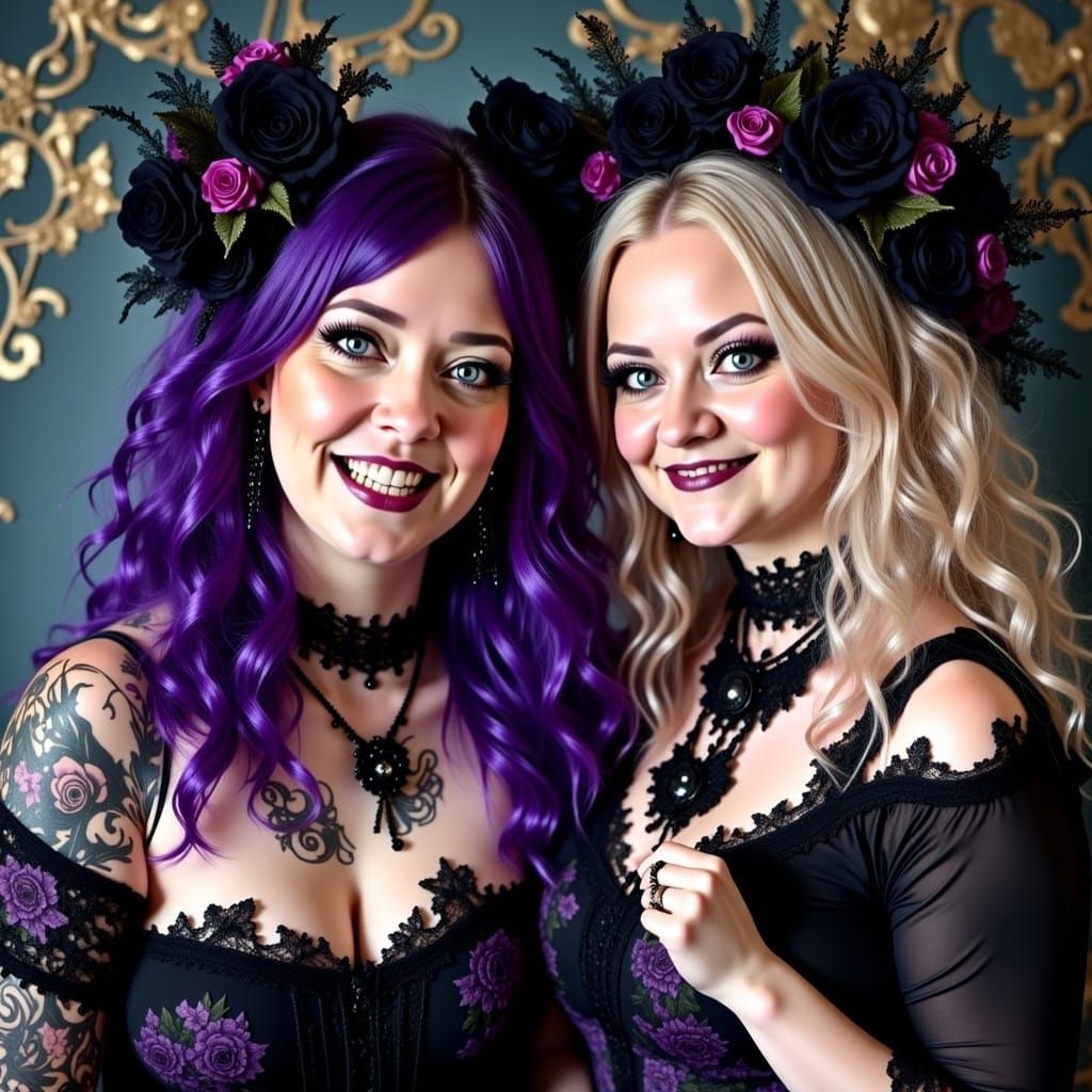 Chubby Goth Punk Sisters Creating Art