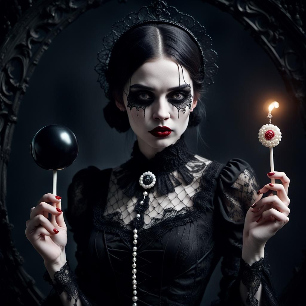 Eerie Gothic Woman with Lollipop in Digital Art