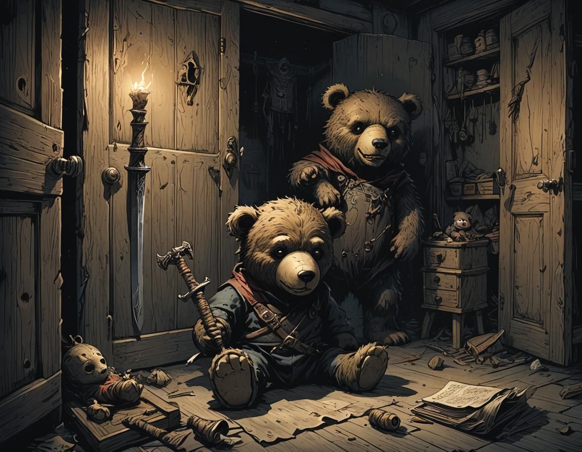 Dark Fantasy Art: Teddy Bear Battles Nightmare Monster