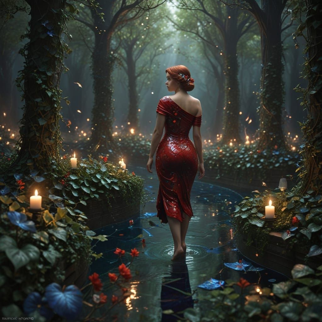 Ethereal Starry Night Scene with Vibrant Nautilus Curves