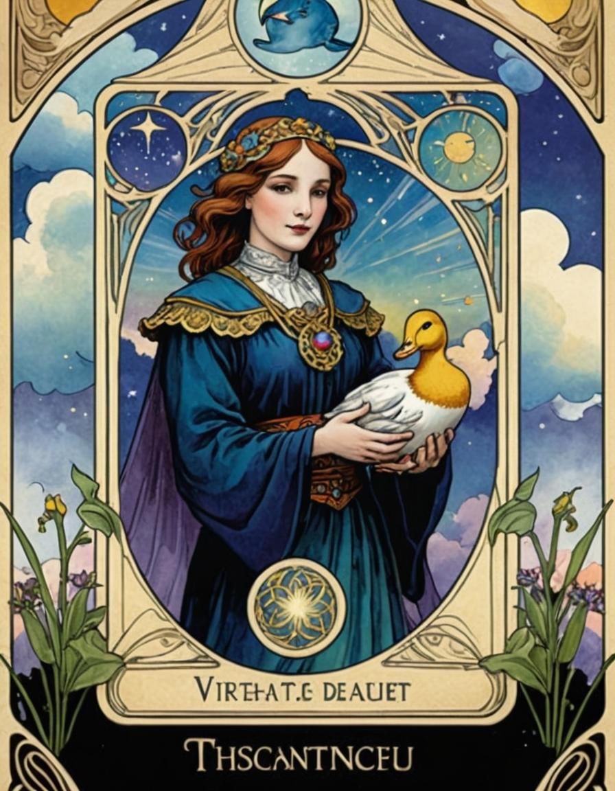 Art Nouveau Tarot Card: Celestial Duck Emerges
