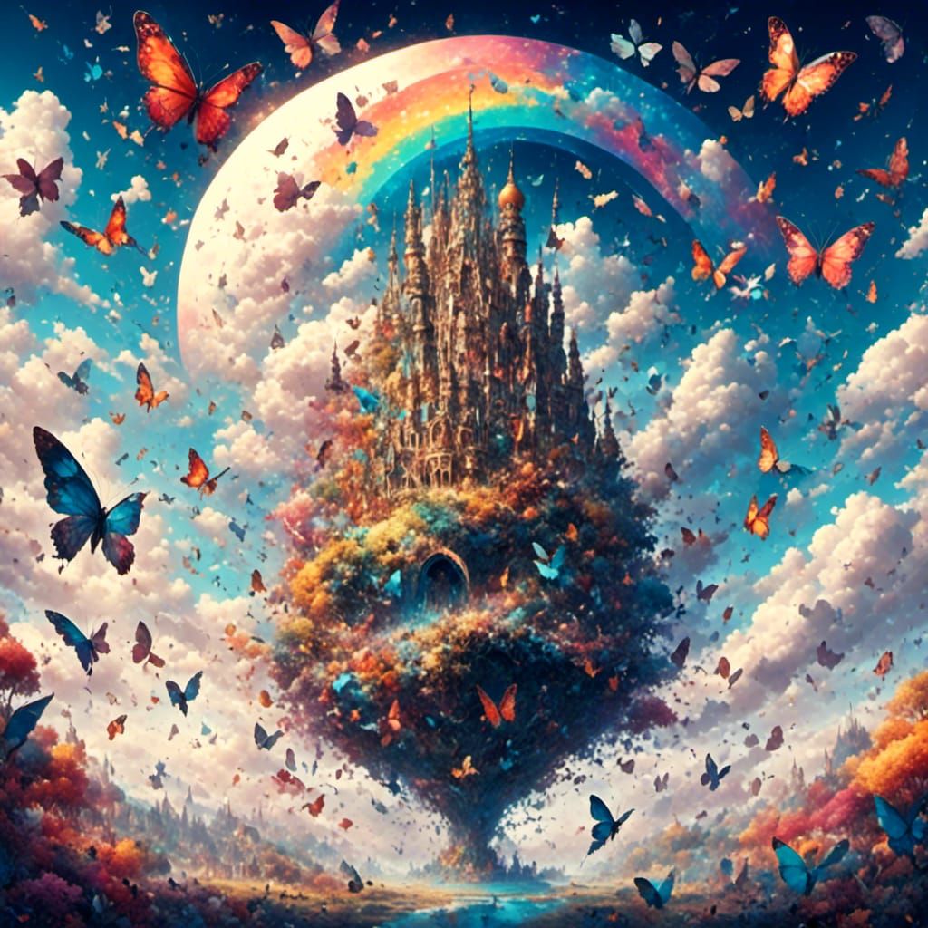 Rainbow Mandala in Butterfly Sky