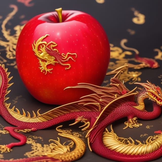 Dragon Emerges from a Golden Apple: Fantasy Art