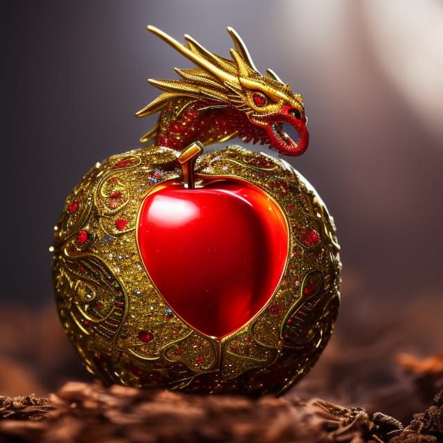 Red and Gold Apple with Emerging Dragon