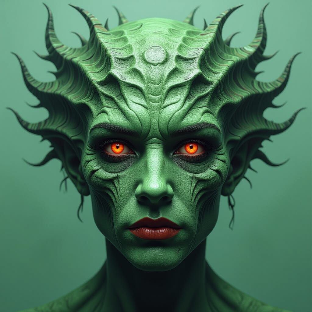 Grotesque Monster Face with Scales and Sharp Teeth