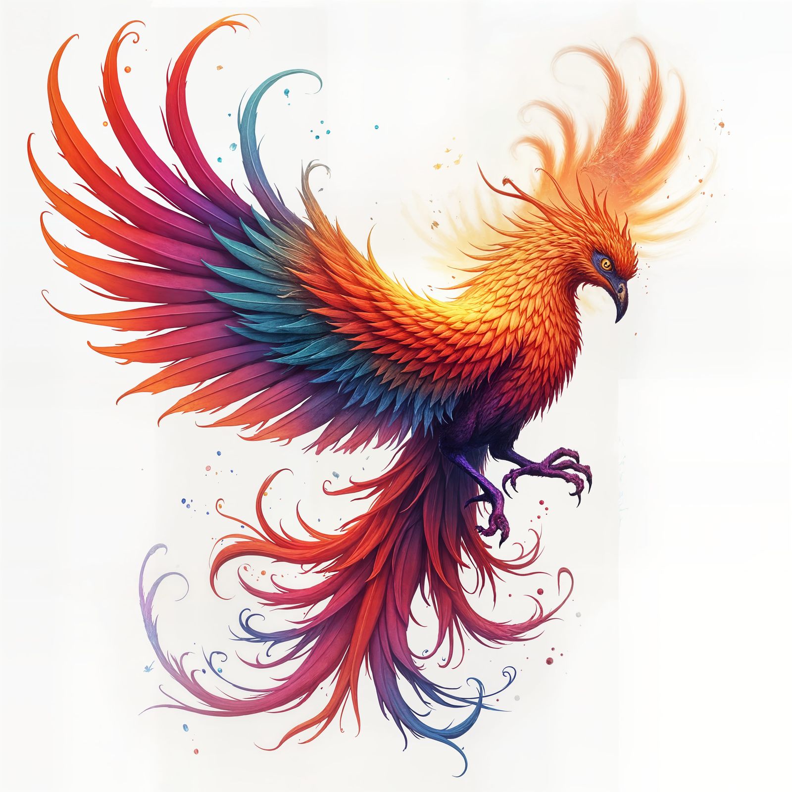 Vibrant Phoenix Tattoo on White Canvas