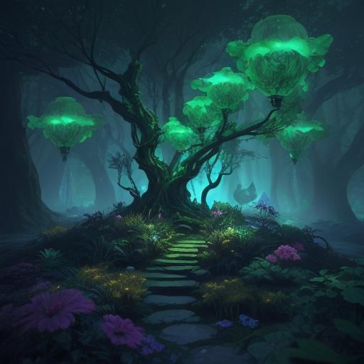 Magical Forest Shelf with Glowing Bottles