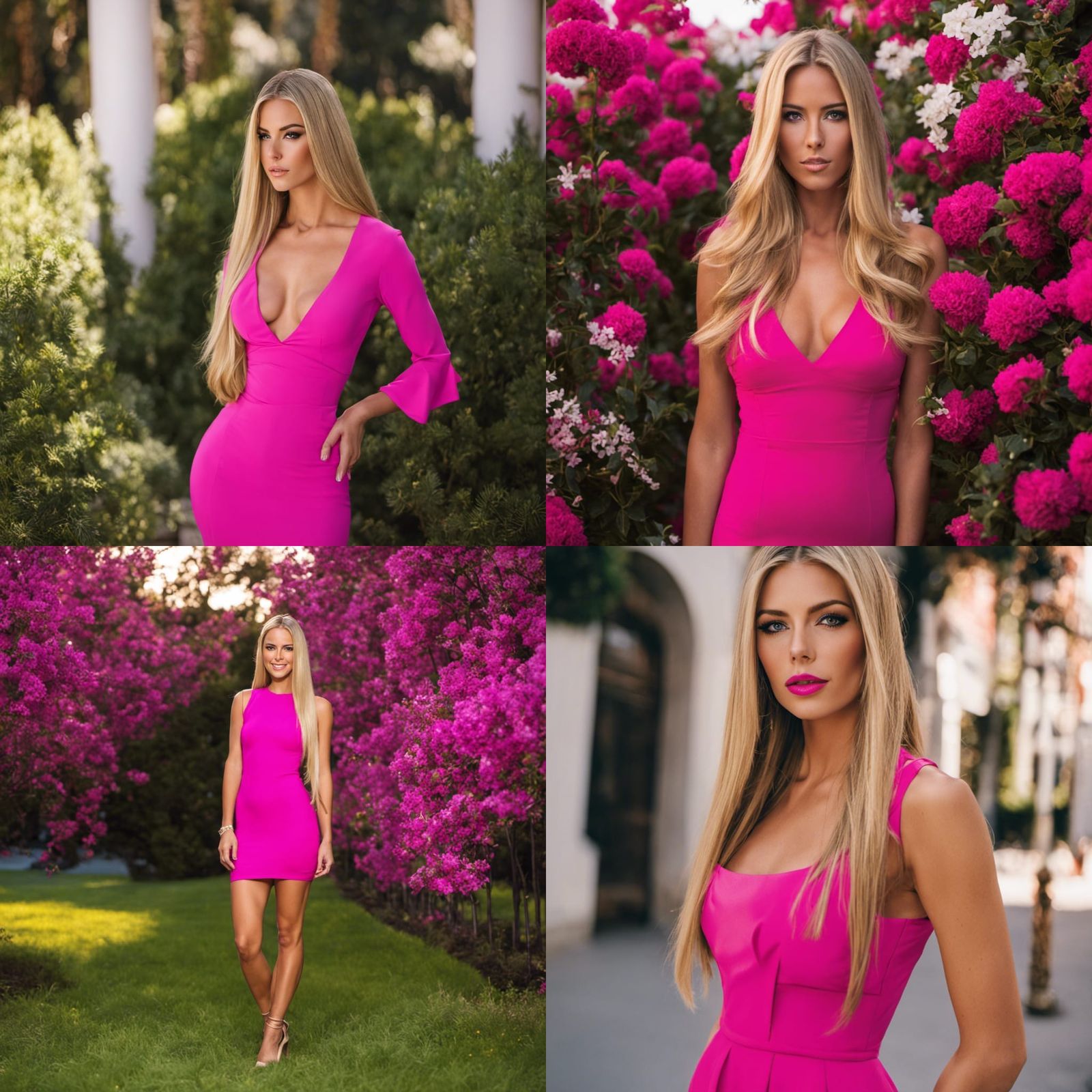 Blonde Woman in Pink Dress: AI Generated Portrait