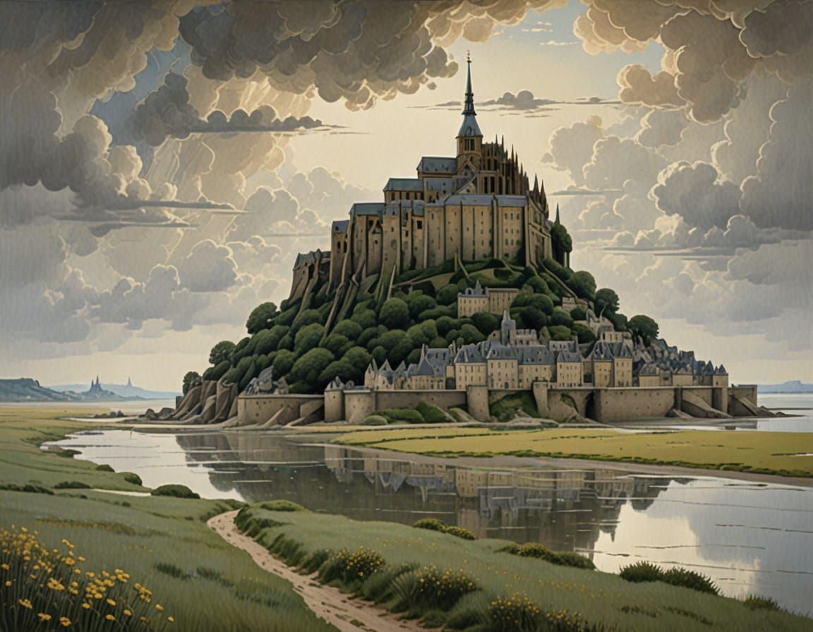 Majestic Mont-Saint-Michel Island in Impressionist Style