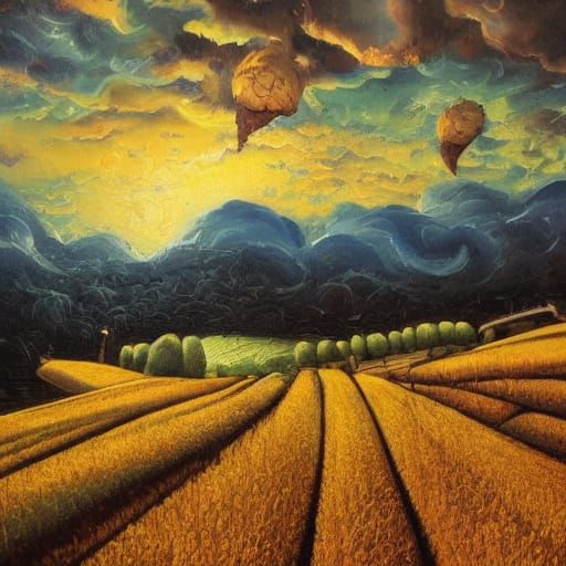 Fantasy Farm in Grungy Oil Painting Style