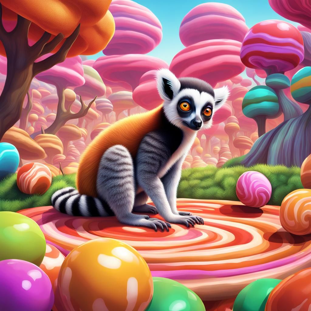 Lemur Pouncing on Antelope in Candy Art Style