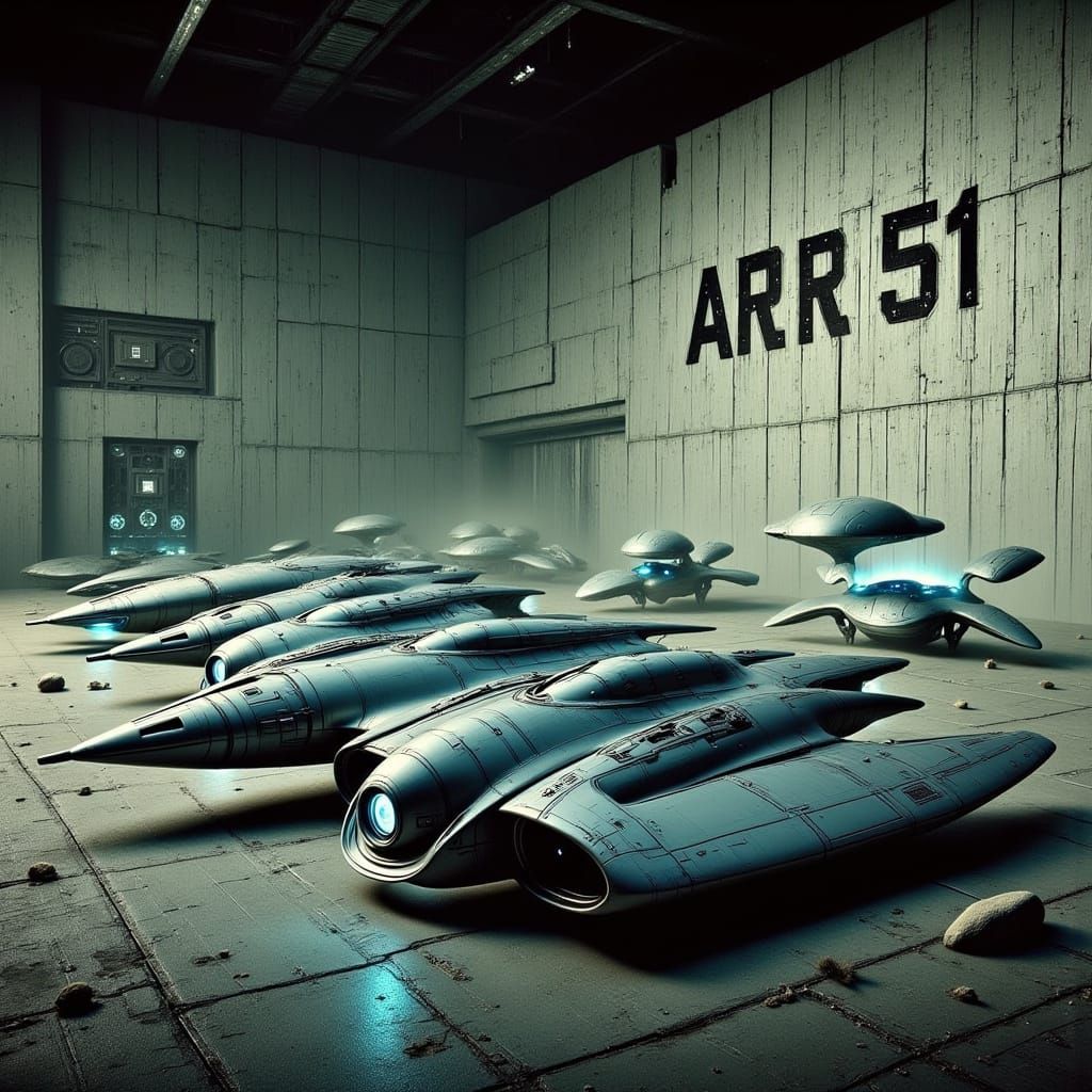 Sleek UFOs Inside Area 51 Underground Complex