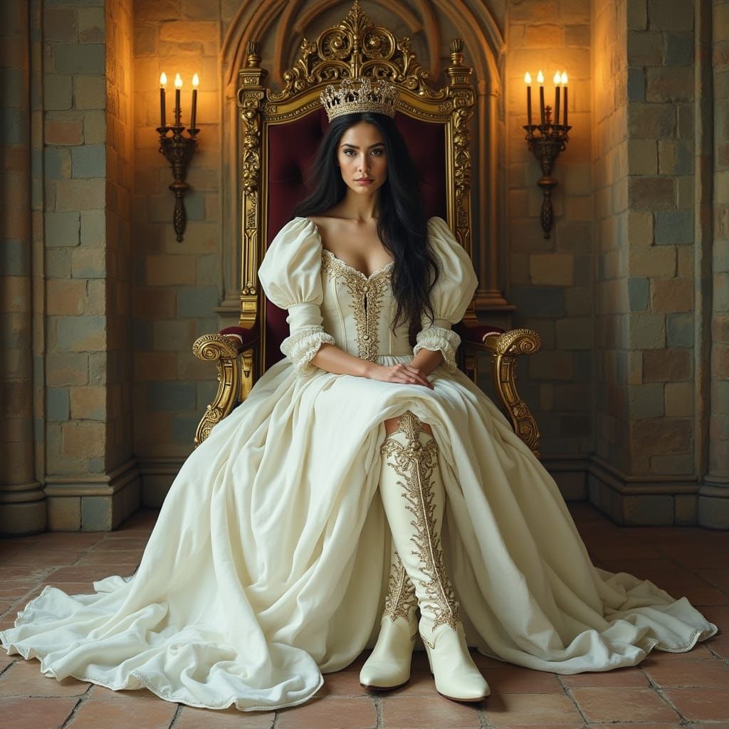 Queen in White Dress, Pre-Raphaelite Style