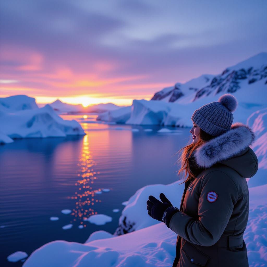 Arctic Sunset Landscape with Icebergs