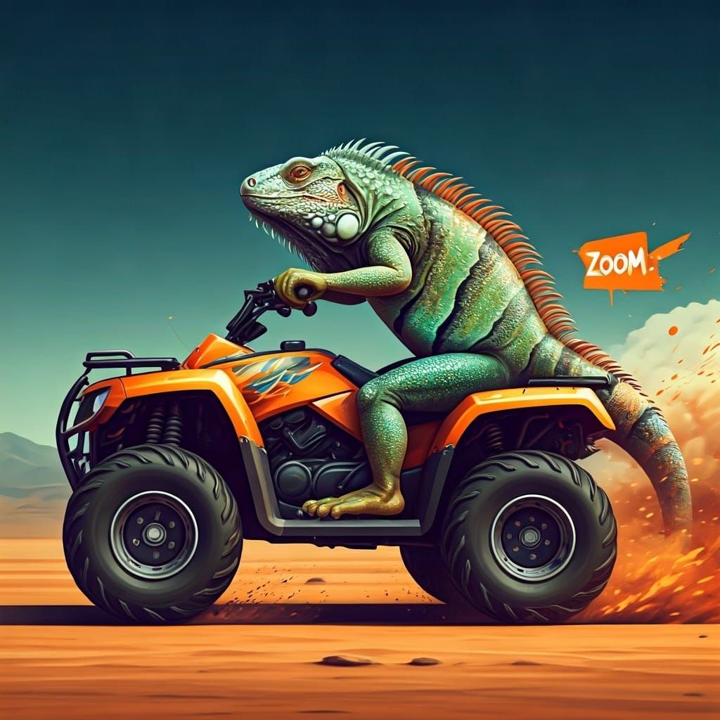 Iguana Rides ATV in Graffiti Street Art
