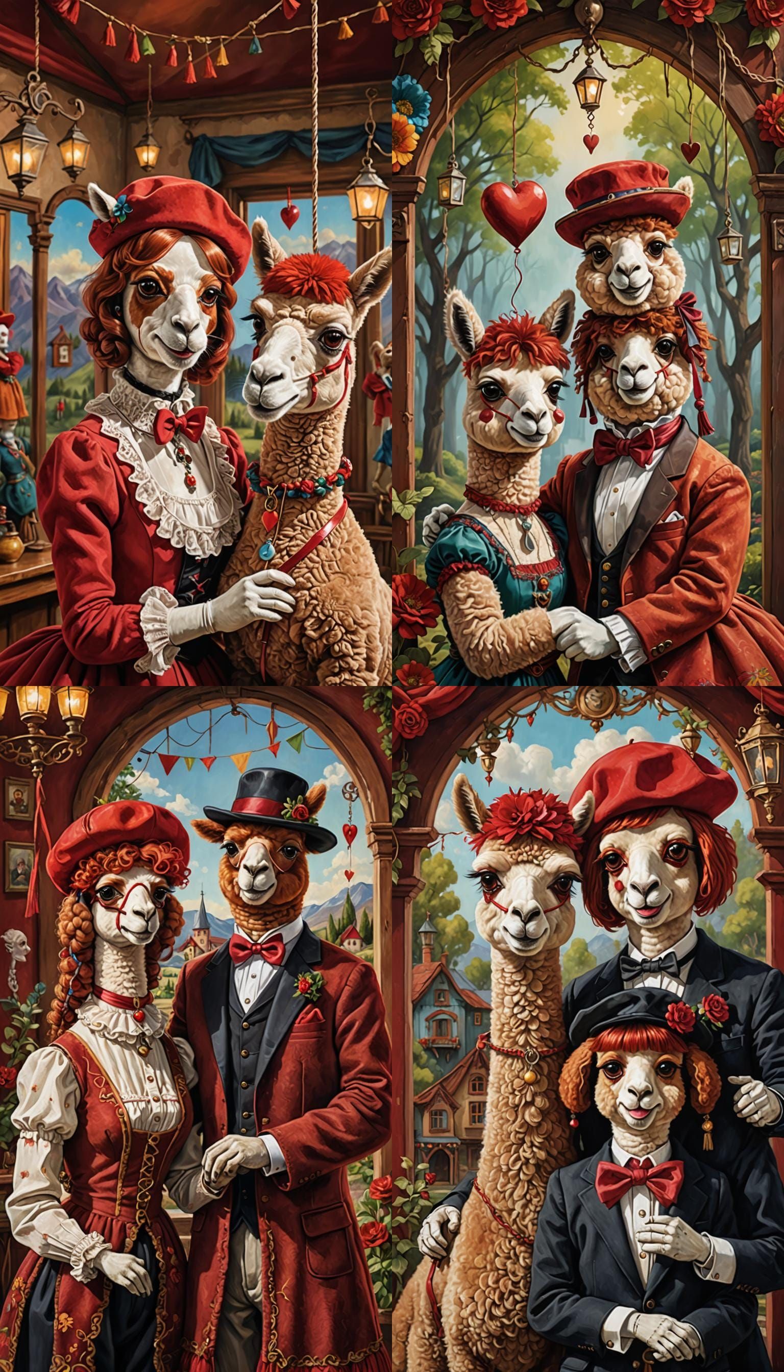 Mrs. Alpaca and Mr. Alpaca in a romantic setting