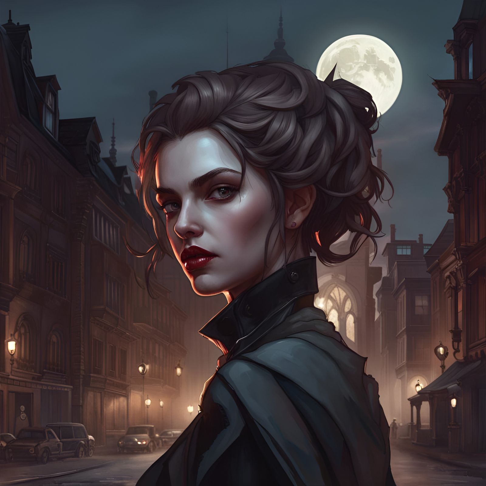 Young Vampire Woman Portrait in Dramatic Lighting