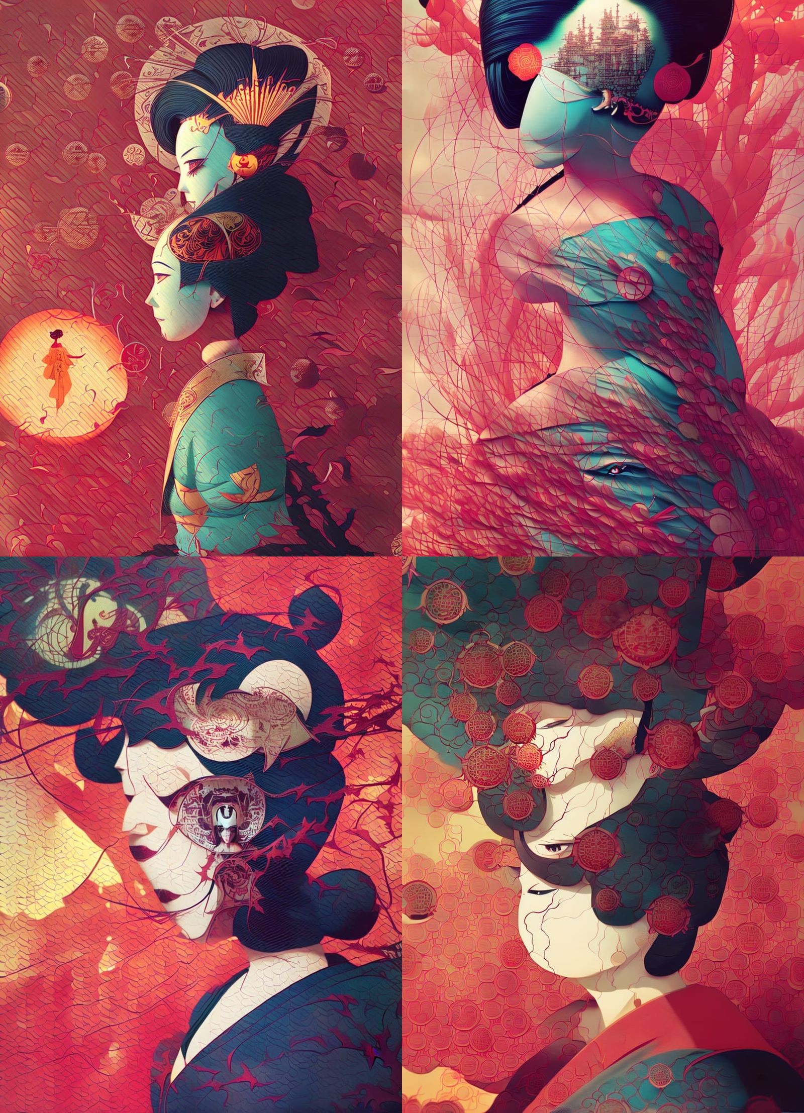 Geisha in Mucha Style Pop Art Illustration