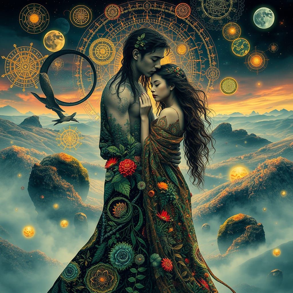 Dreamlike Mindscape with Intertwined Figures