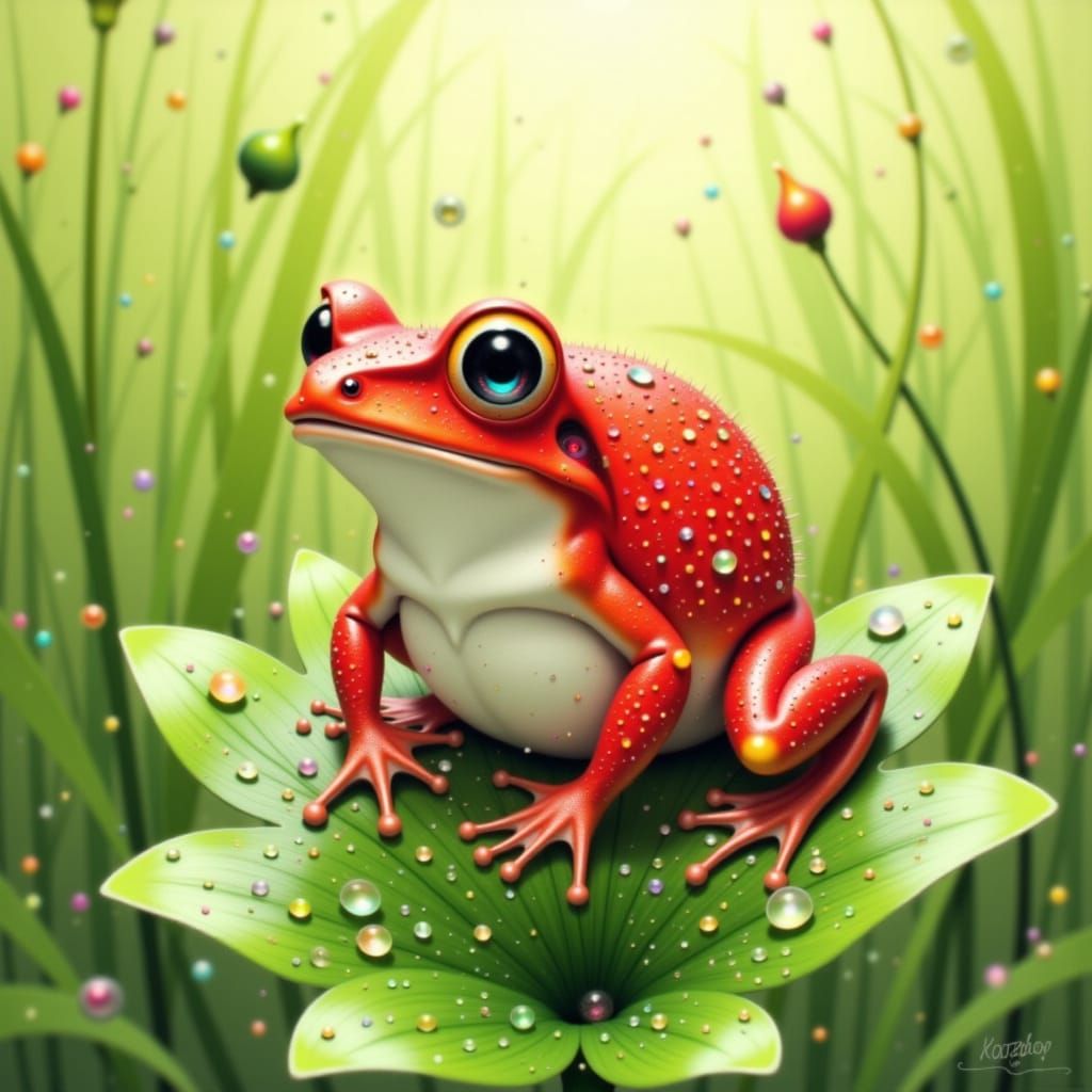 Strawberry Frog Perched on Lily Pad