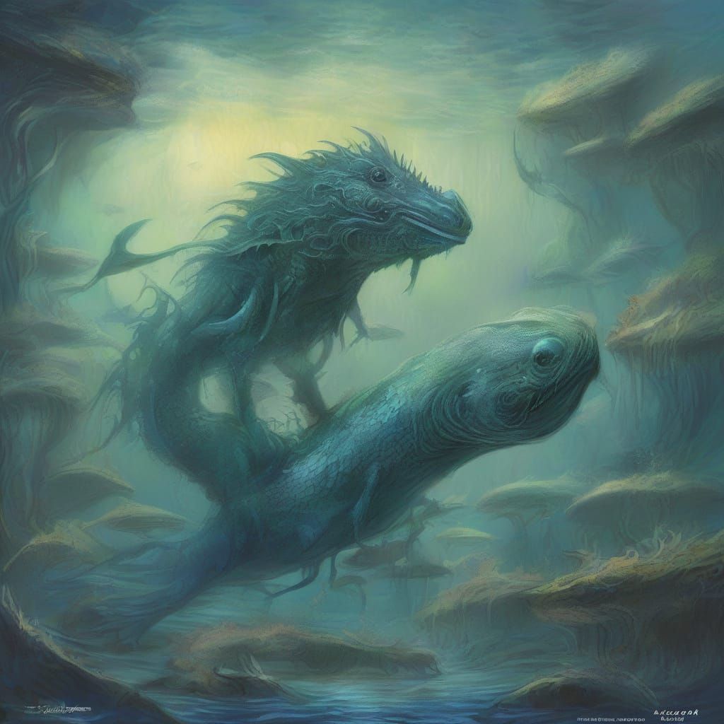 Sea Vampire Pencil Transformation in Art Nouveau Style