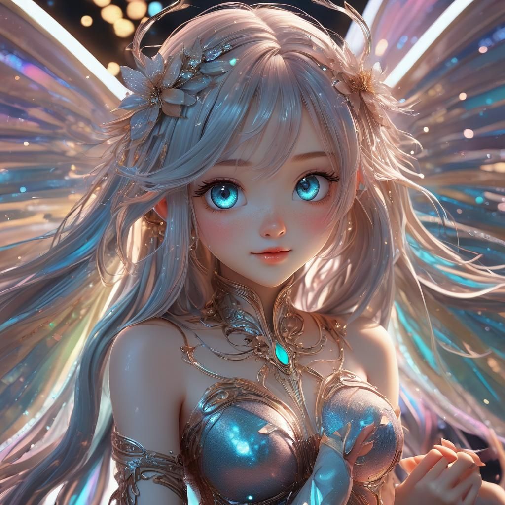 Holographic Fairy Portrait in Anime Style