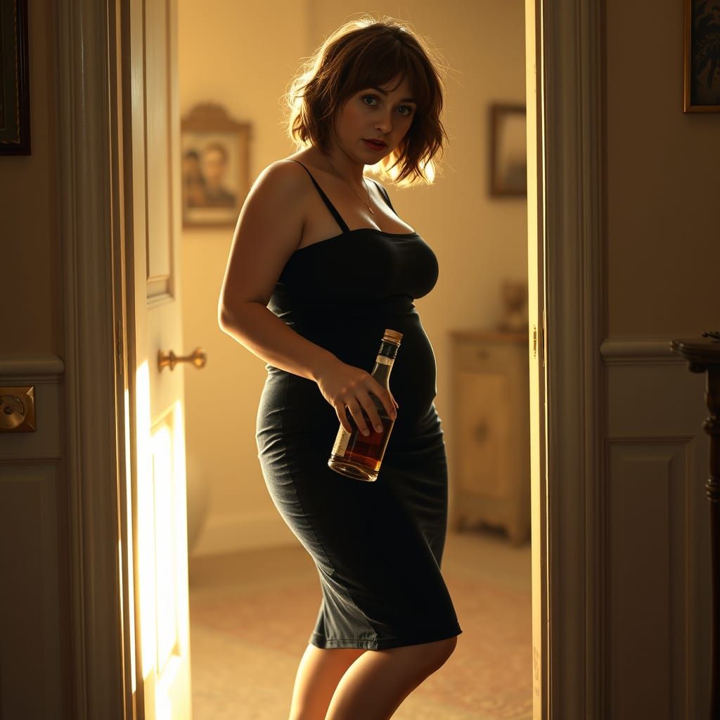 A Whimsical Portrait of a Disheveled Woman in a State of Mel...