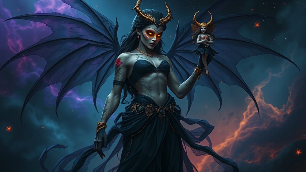 Grimdark Ethereal Goddess with Gold Jewelry