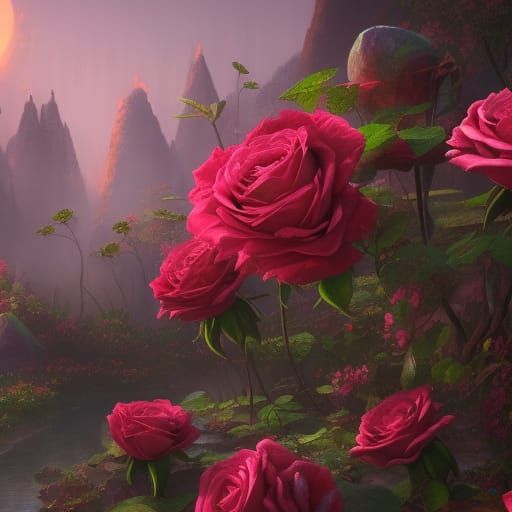 Fantastical Roses in Detailed Matte Painting