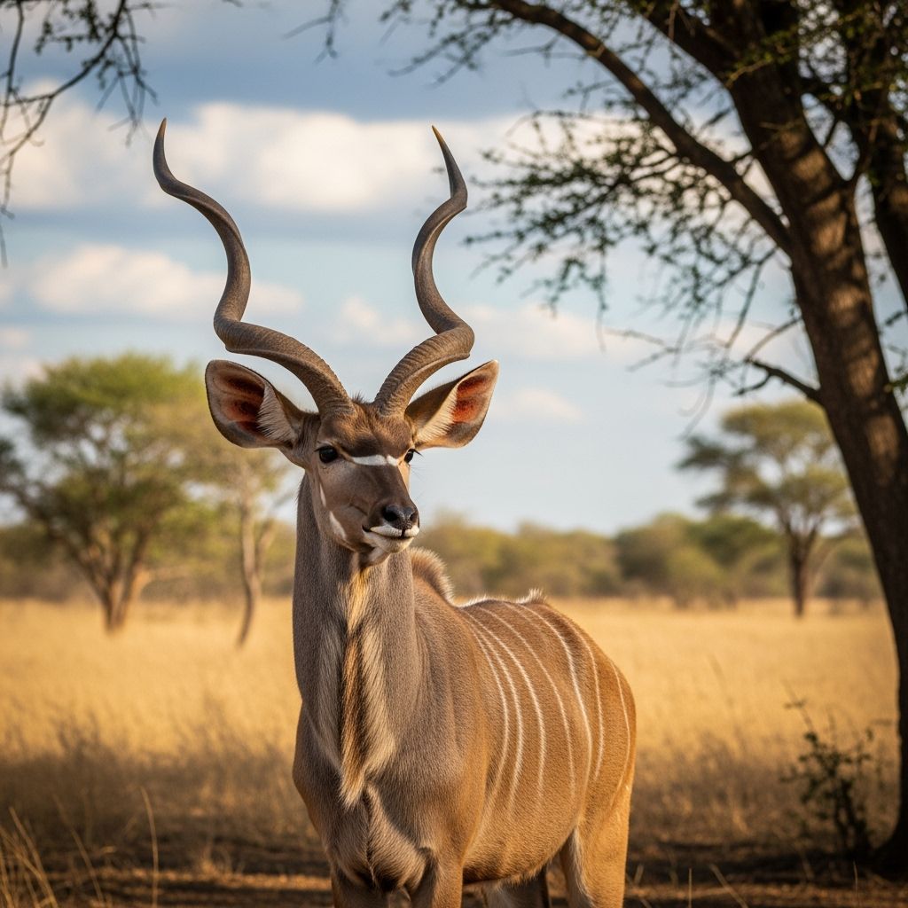 Majestic Kudu Antelope in African Savannah