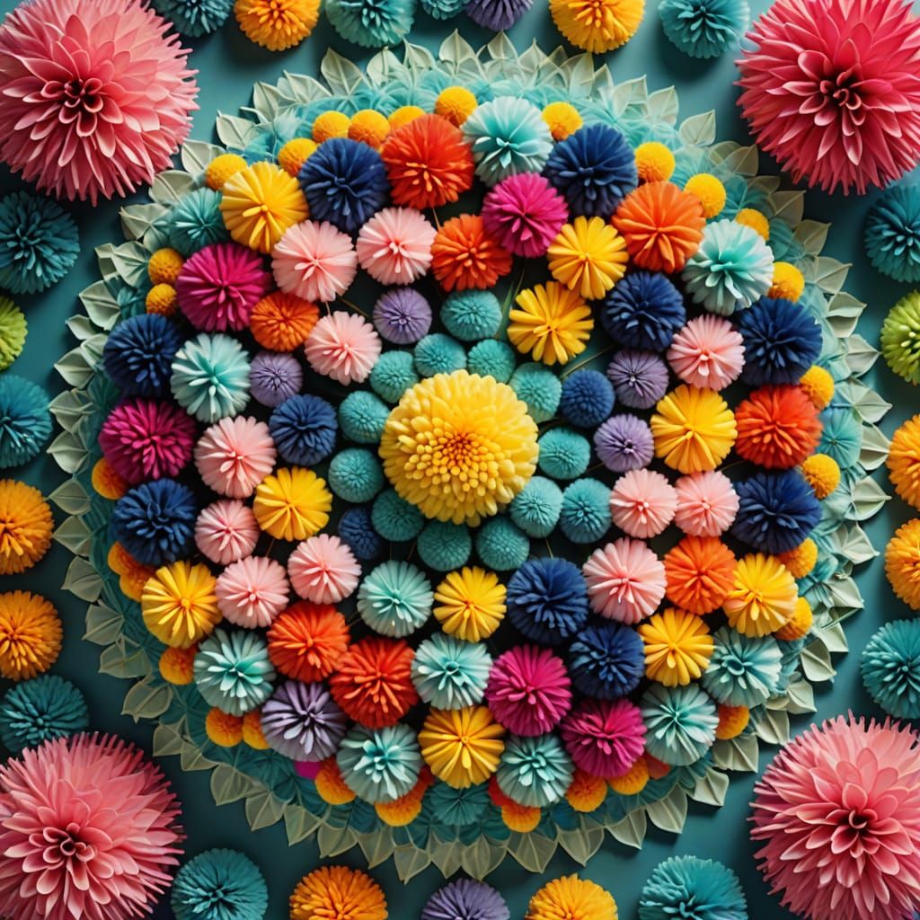 Geometric Pom Pom Mandala in Pop Art Style