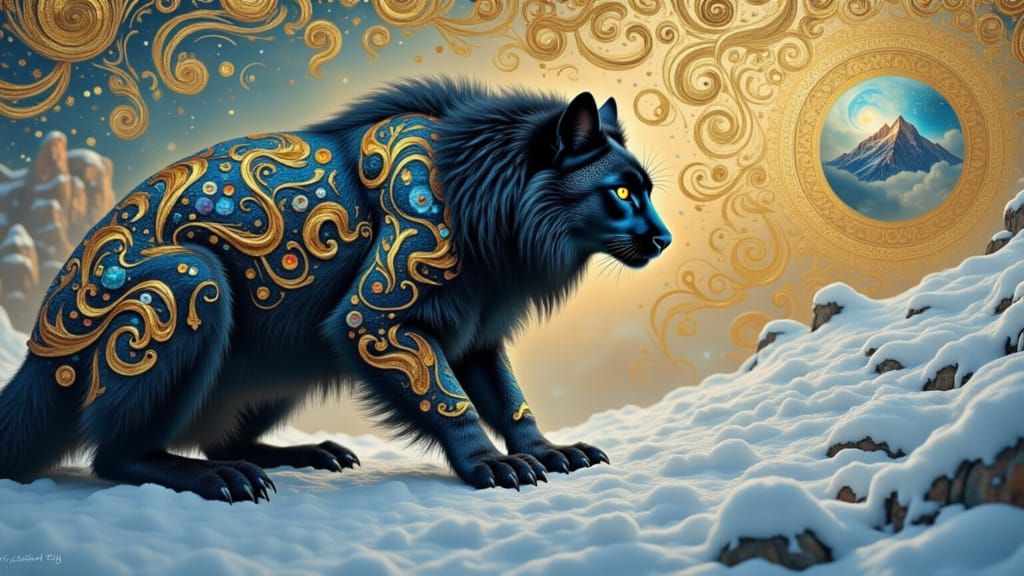 Gryphon with Klimt-Inspired Golden Mosaic Fur