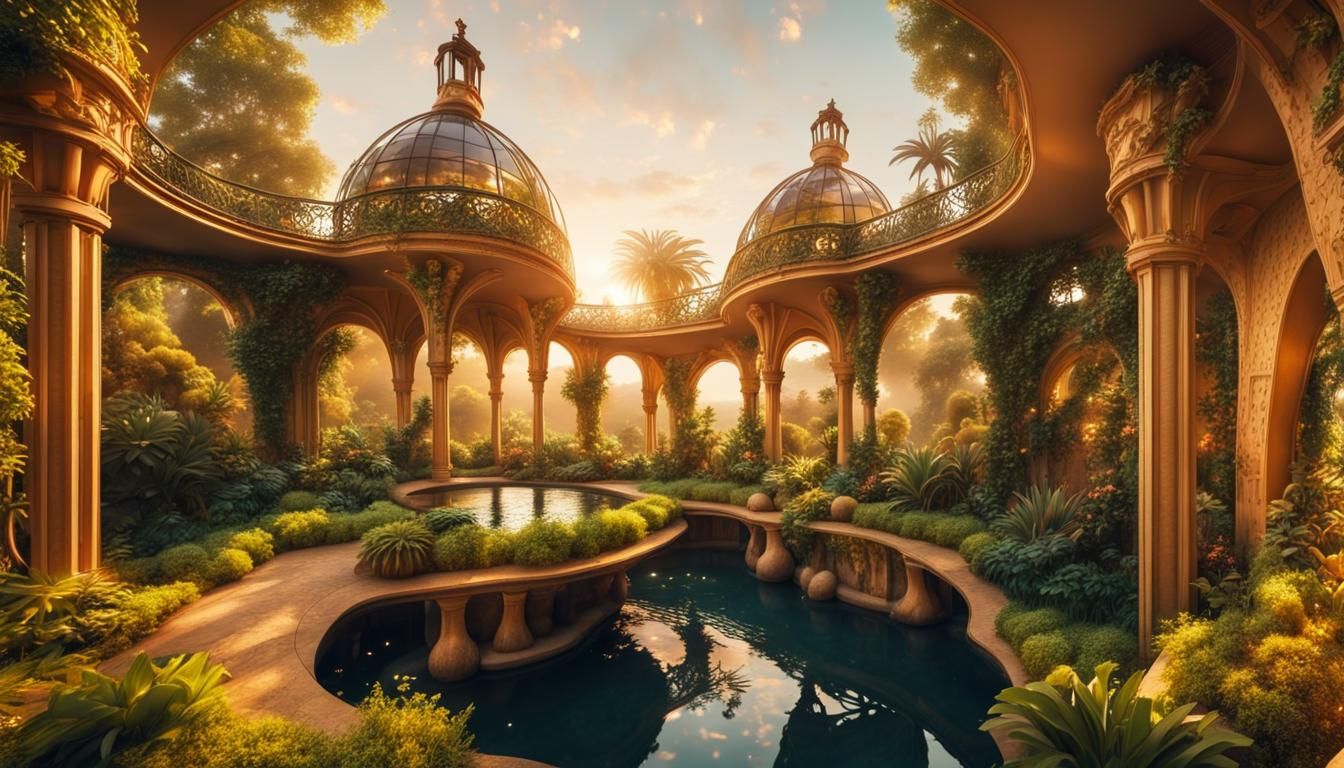 Mystical Gardens in Romantic Art Nouveau Style