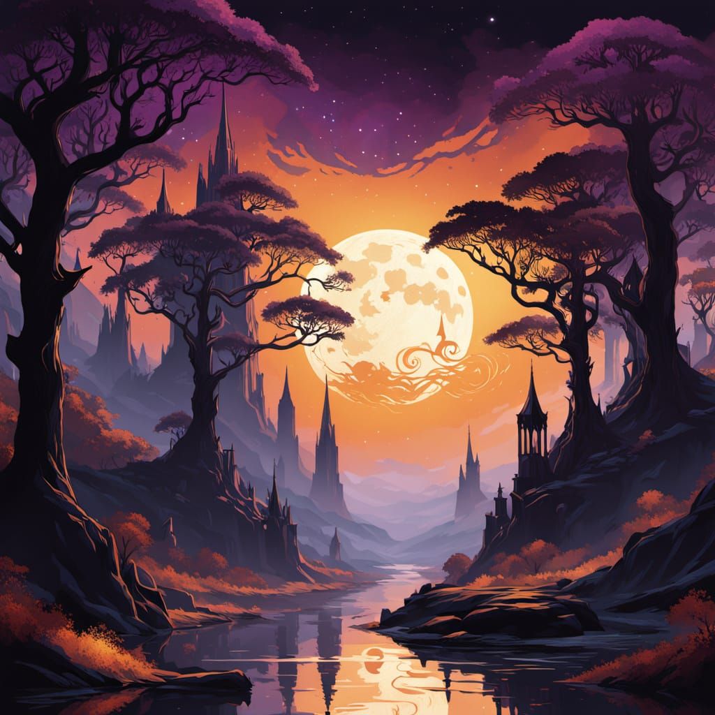 Ethereal Moon Serenade in a Dark, Velvety Sky