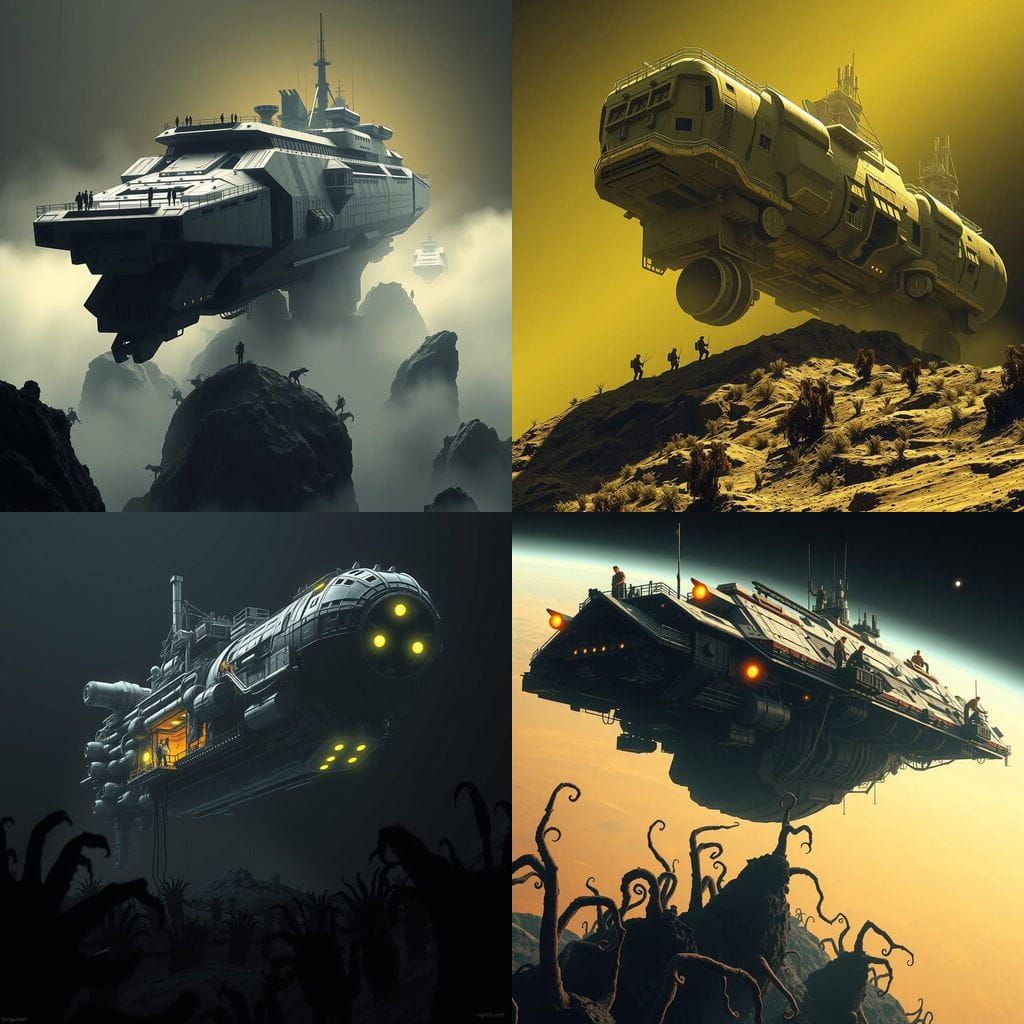 Cosmic Mining Vessel in a Deserted Alien Landscape