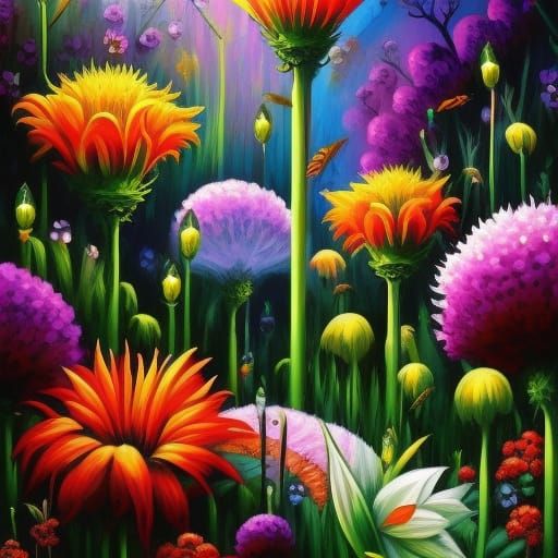 Fantasy Flowers: Mixed Media Digital Art