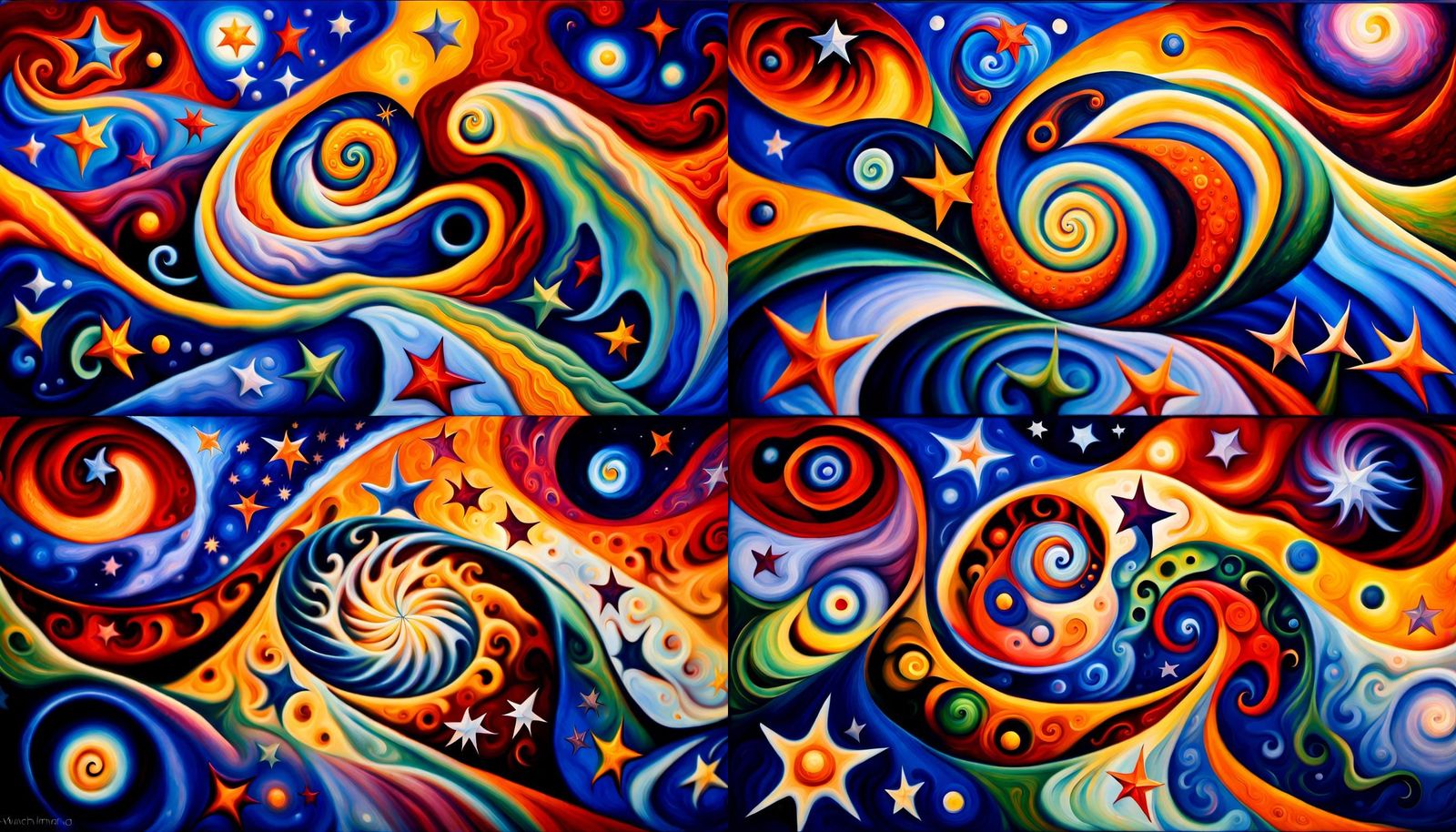 Swirling Stars in Cosmic Dance: Impasto Oil Painting