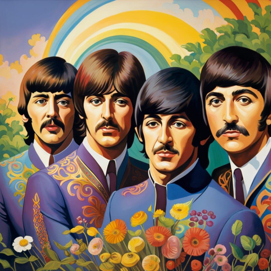 The Beatles in Gouache Impressionist Masterpiece