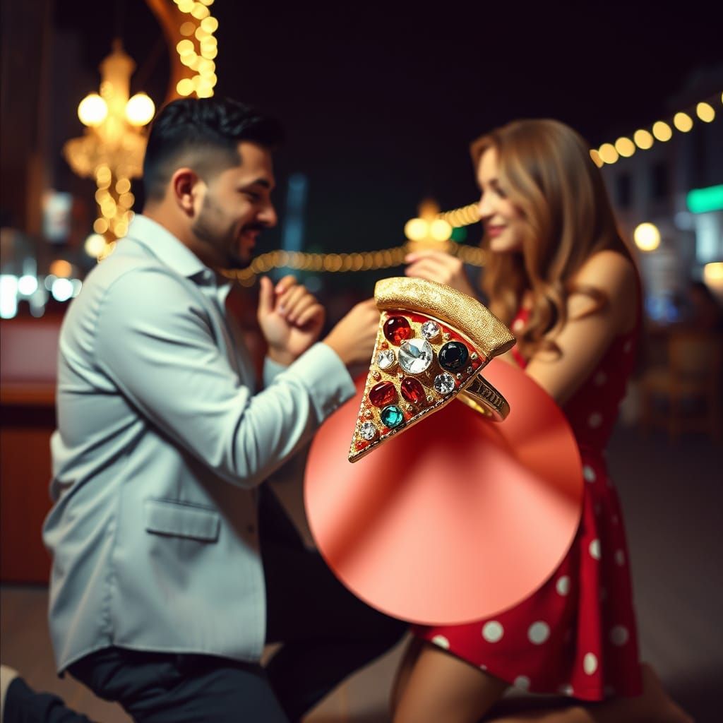 Humorous Proposal with Pizza Gem Ring