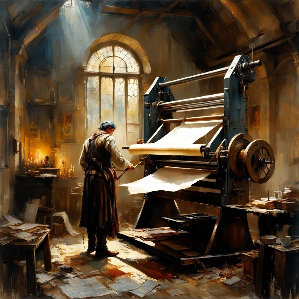 Medieval Printer at Ancient Press in Detailed Matte Painting
