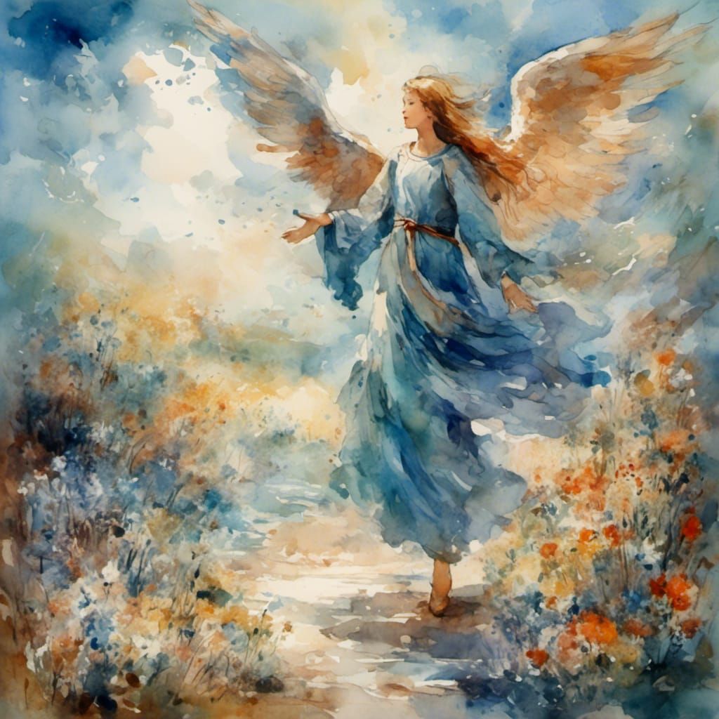 Guardian Angel in Gouache Watercolor Style