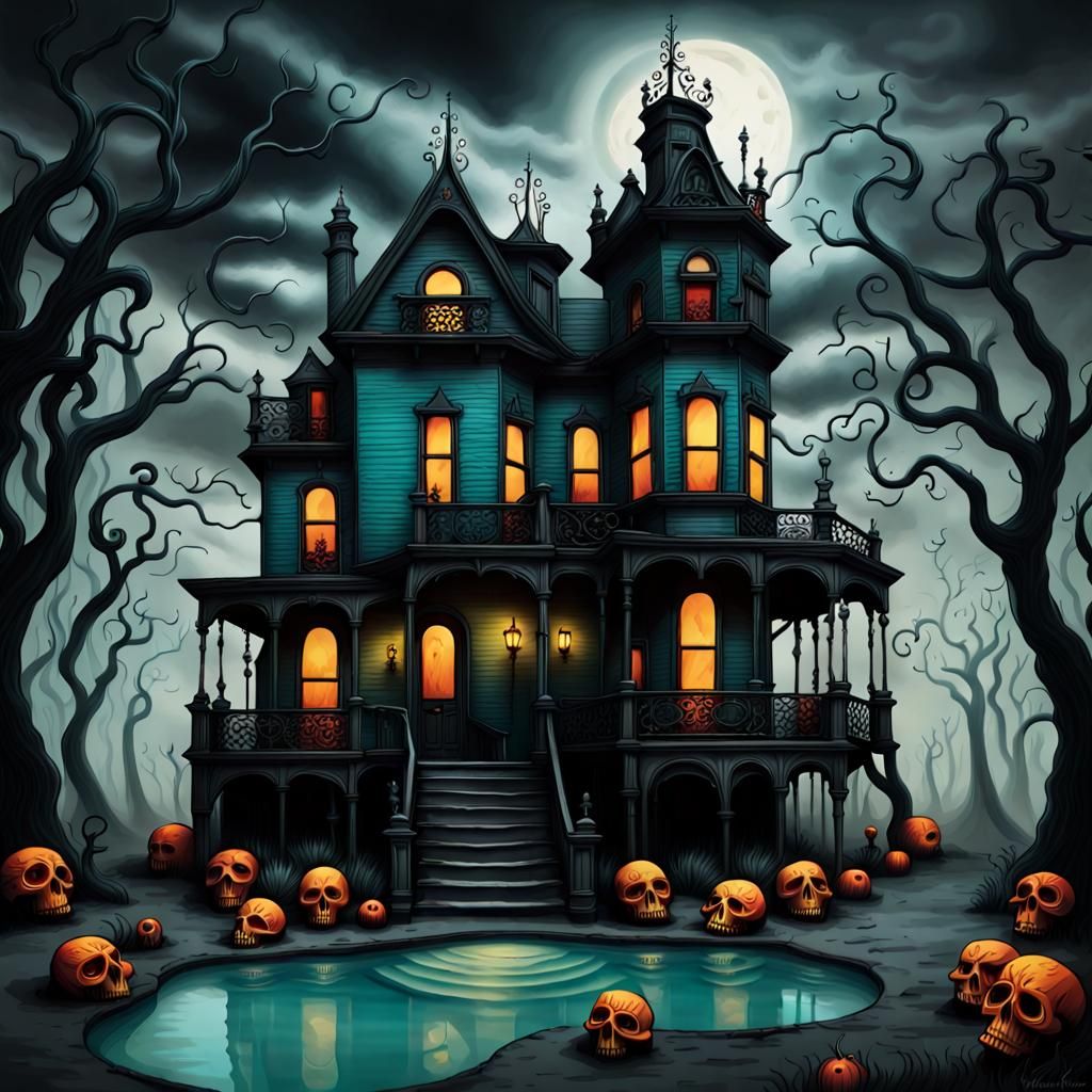 Gothic Haunted House of Horrors in Surreal Style