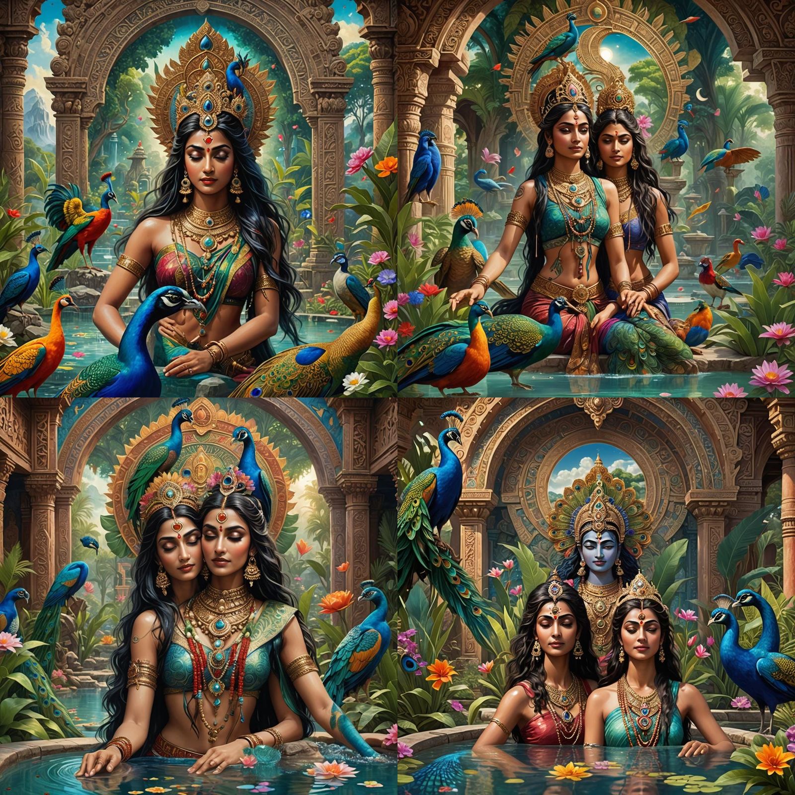 Divine Lovers Gazing in Blissful Palace Garden